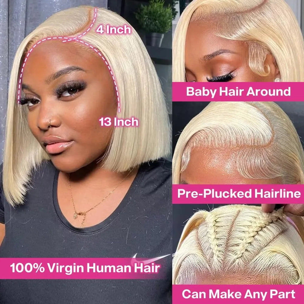 Straight Bob Wig Human Hair  Blonde 613 Colored Lace Front  13x4 Lace Frontal