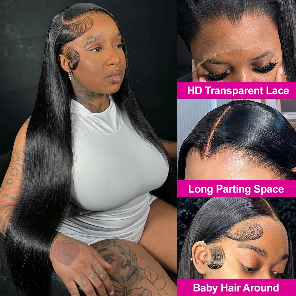 Bone Straight 13x4 and 5x5 Glueless Invisi-Drawstring Black l 360 Full Lace Wig