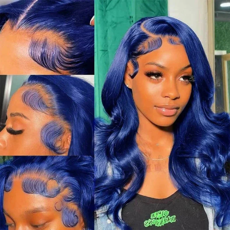 Dark Blue 13x4 HD Lace Front Pre Plucked Blue Body Wave Transparent Lace