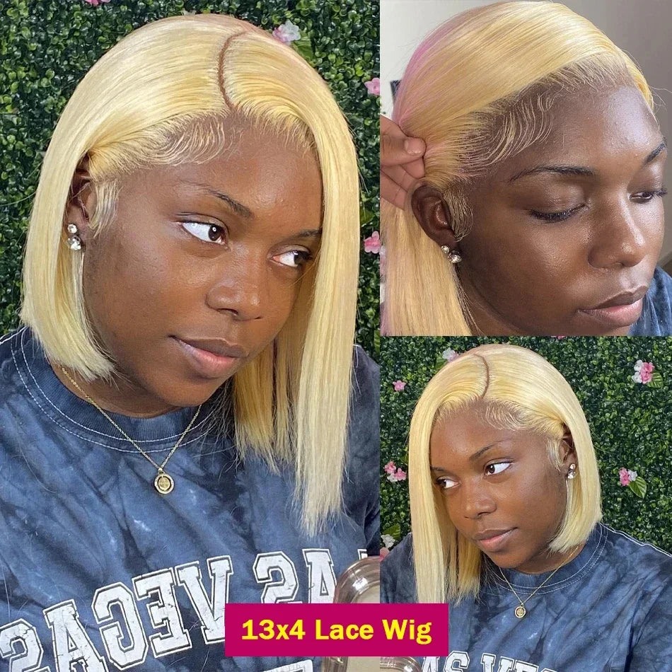 Straight Bob Wig Human Hair Blonde 613 Colored Lace Front 13x4 Lace Frontal