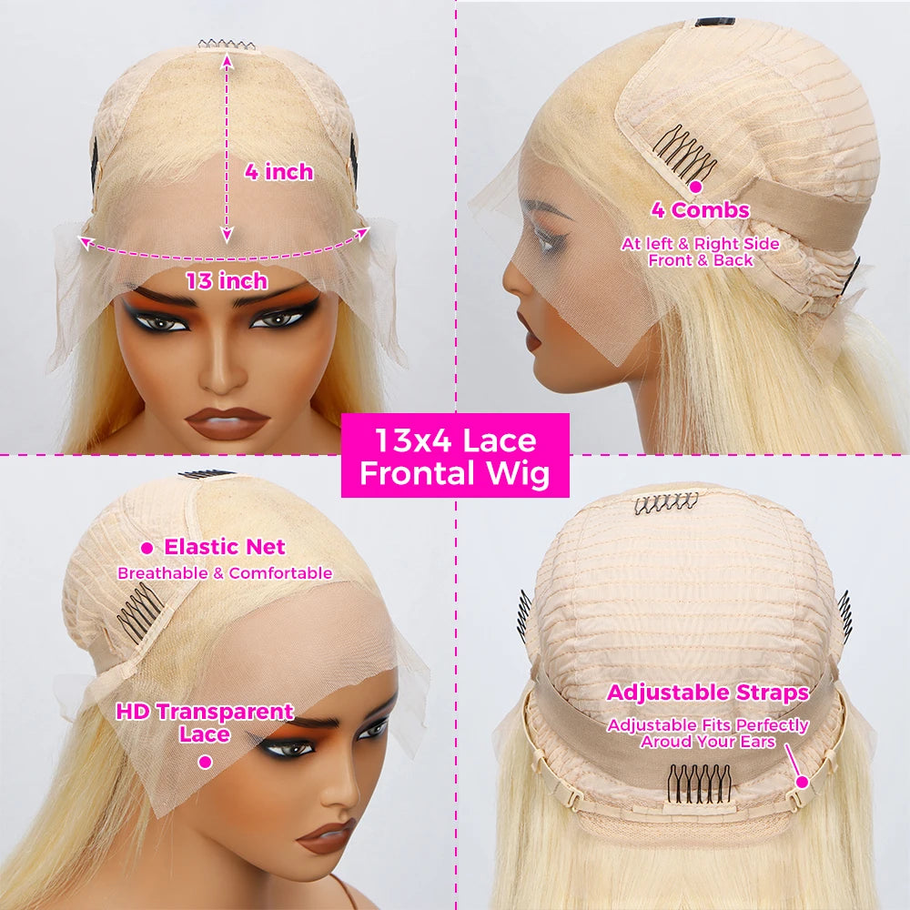 Straight Bob Wig Human Hair  Blonde 613 Colored Lace Front  13x4 Lace Frontal