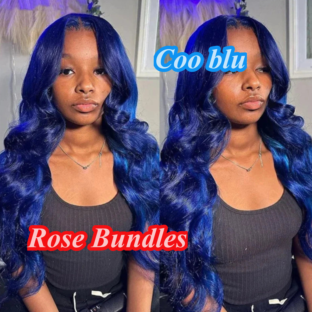 Dark Blue 13x4 HD Lace Front       Pre Plucked Blue Body Wave Transparent Lace