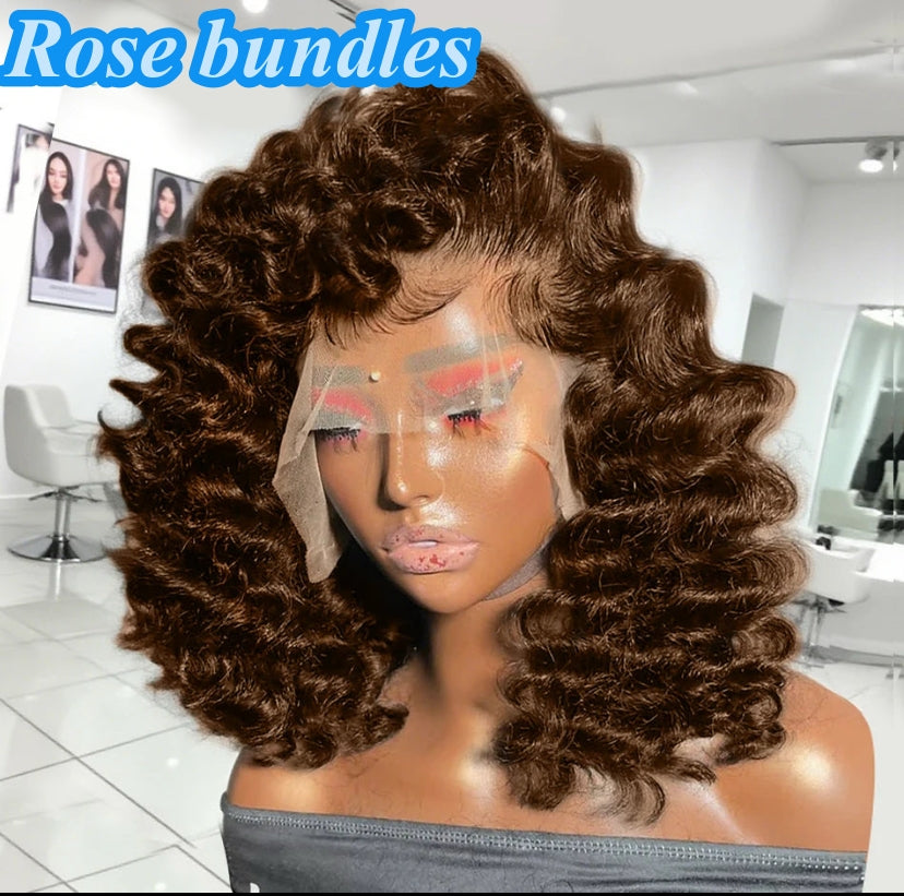 Loose Deep Wave                             HD 13x6 Chocolate Brown 200% Bob Lace Front