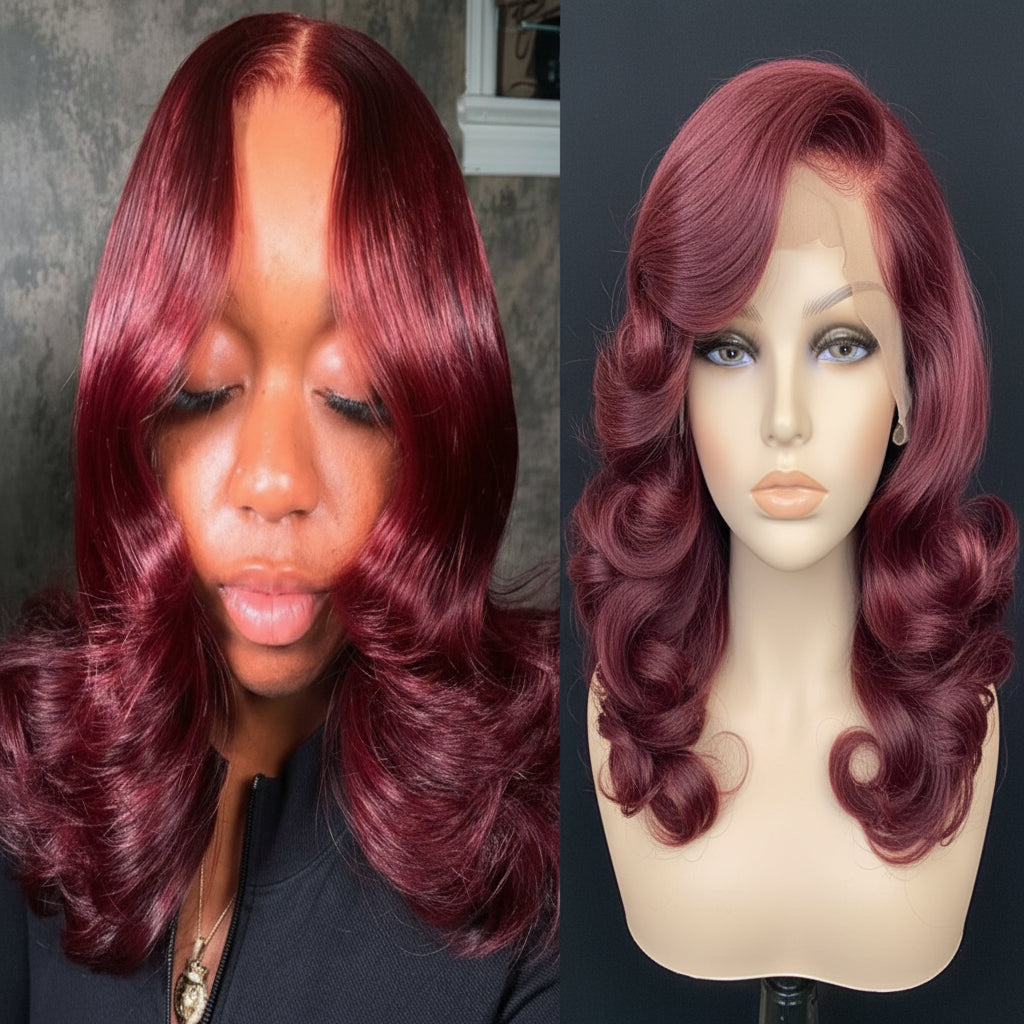 Burgundy, Brown, Jet Black Lace Front Wig                                       13x4 Lace Front Human Hair                                      Hd Lace