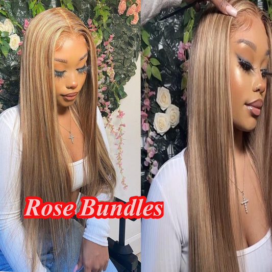 P4/27 Highlight Wig                            Bone Straight 13x4 HD Lace Frontal Brazilian Ombre Honey Blonde Hair