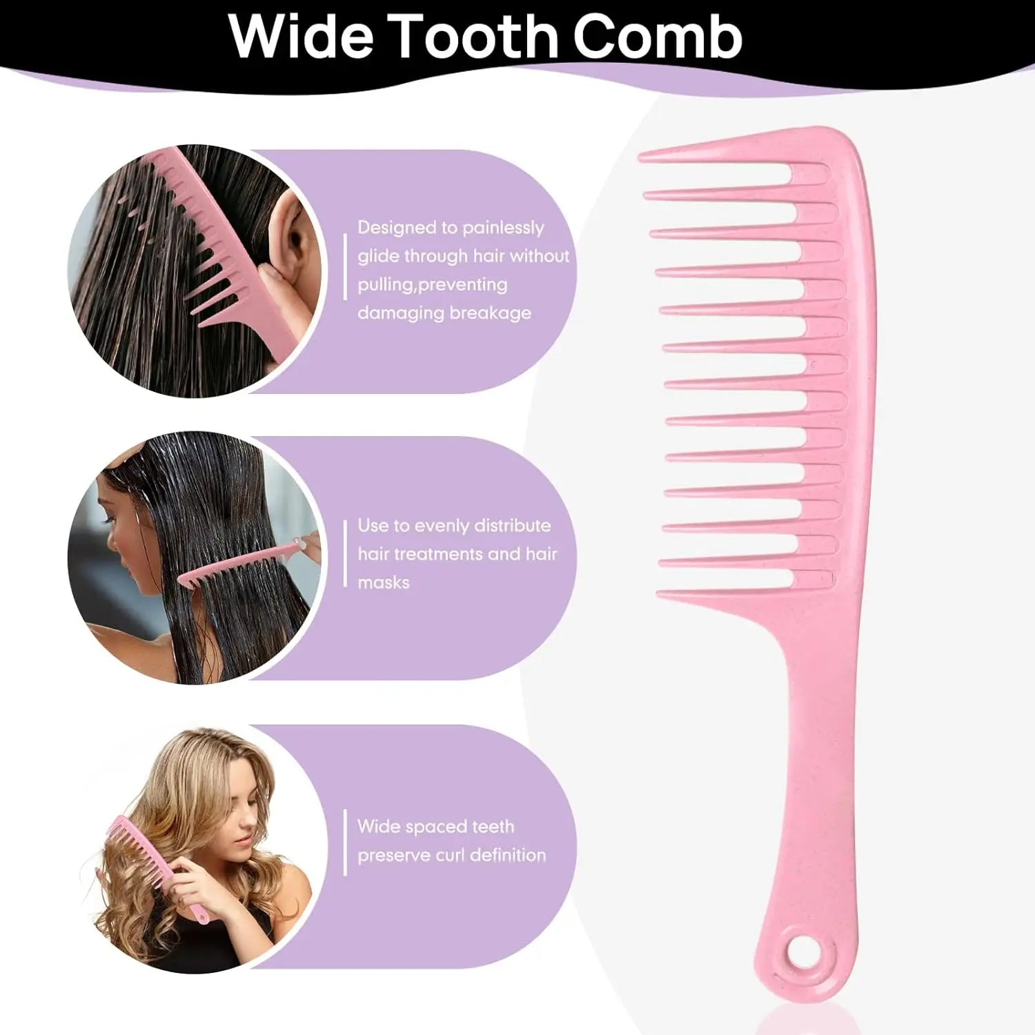 Combs Set for Natural, Curly, Wet/Dry, Black Hair, Flex Detangling Brush set for Hair Style and Cuting, No Pain and Easy Clean