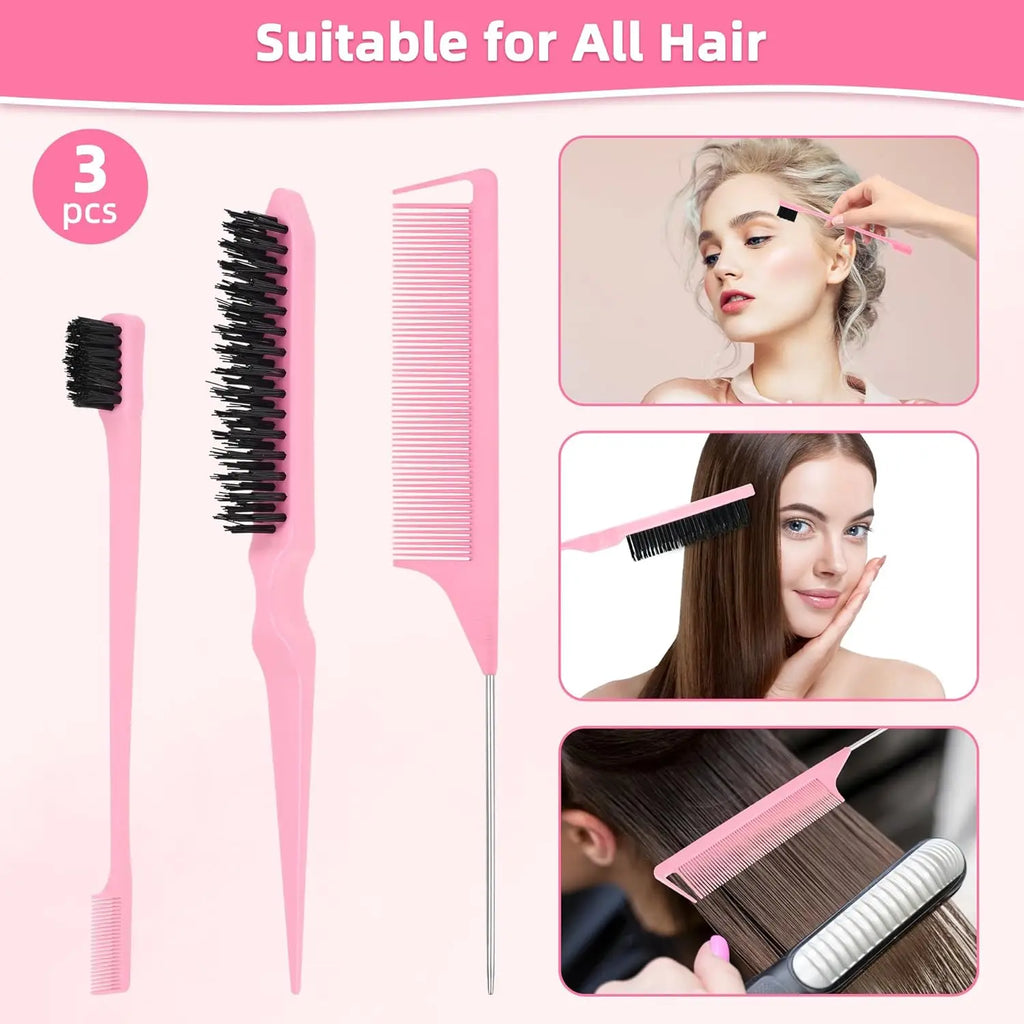 Combs Set for Natural, Curly, Wet/Dry, Black Hair, Flex Detangling Brush set for Hair Style and Cuting, No Pain and Easy Clean