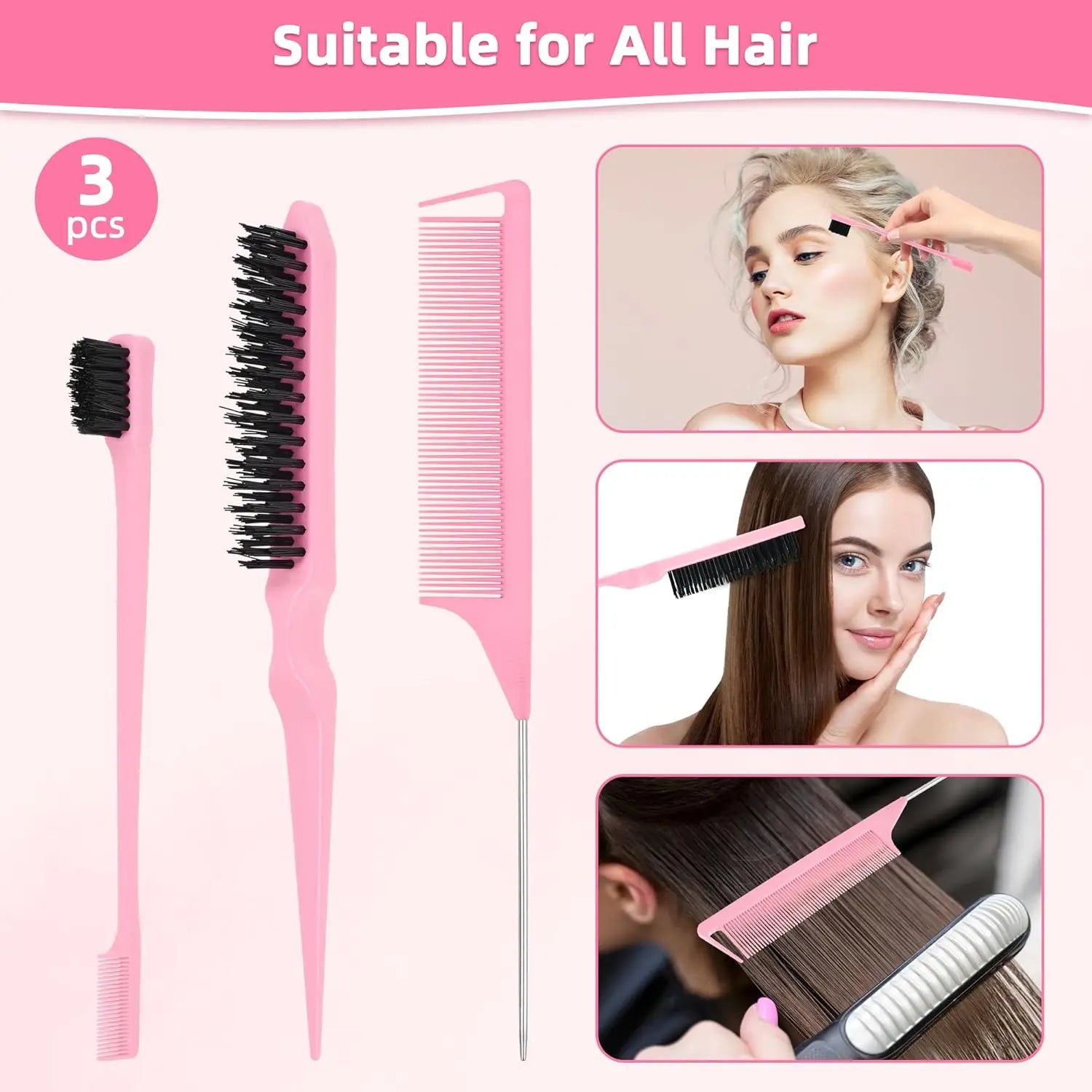 Combs Set for Natural, Curly, Wet/Dry, Black Hair, Flex Detangling Brush set for Hair Style and Cuting, No Pain and Easy Clean