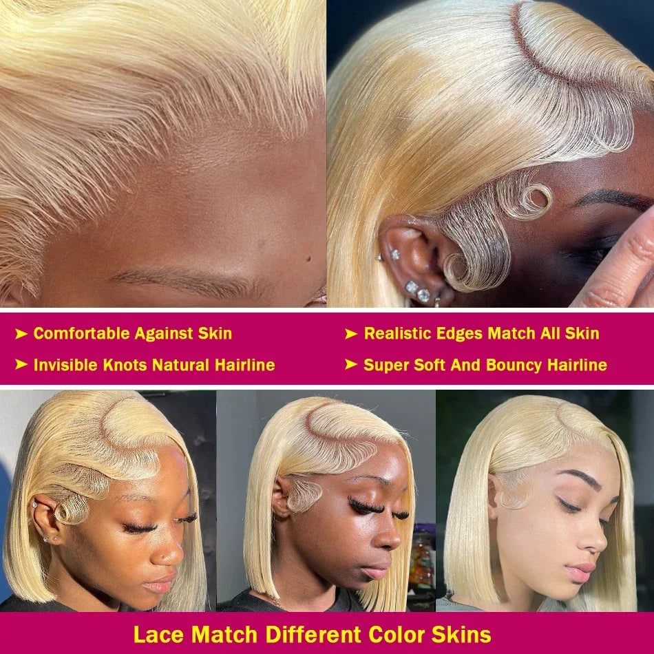 Straight Bob Wig Human Hair  Blonde 613 Colored Lace Front  13x4 Lace Frontal