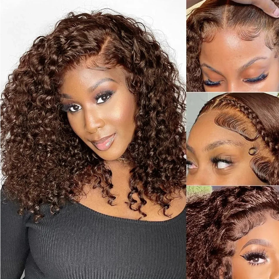 Chocolate Brown kinky Curly Short 13x4 Brazilian Bob
