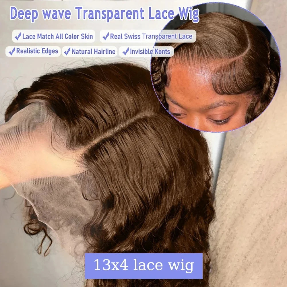 Chocolate #4 Brown Curly Bob Wig for Women PrePlucked Kinky Deep Water Wave Bob Brazilian 13x4 Lace Frontal Human Hair Short Wig