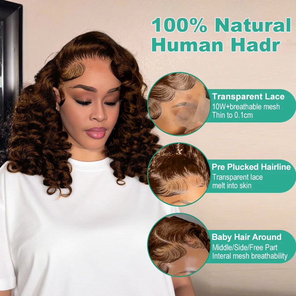 Loose Deep Wave                             HD 13x6 Chocolate Brown 200% Bob Lace Front