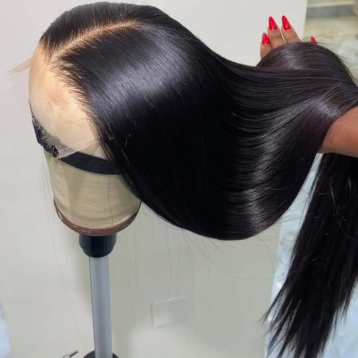 Bone Straight 13x4 and 5x5 Glueless Invisi-Drawstring Black l 360 Full Lace Wig