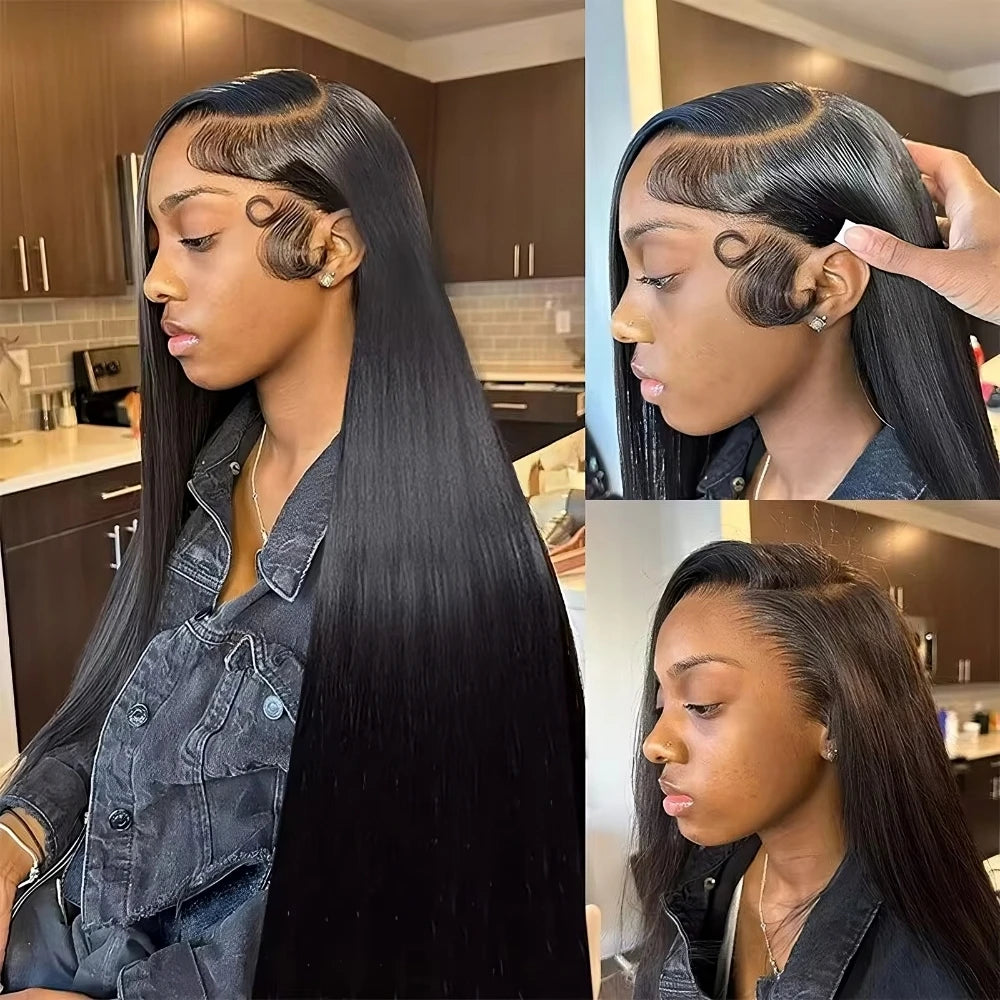 Bone Straight 13x4 and 5x5 Glueless Invisi-Drawstring Black l 360 Full Lace Wig