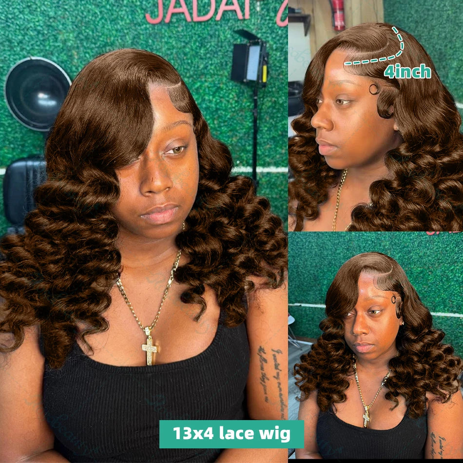Loose Deep Wave                             HD 13x6 Chocolate Brown 200% Bob Lace Front