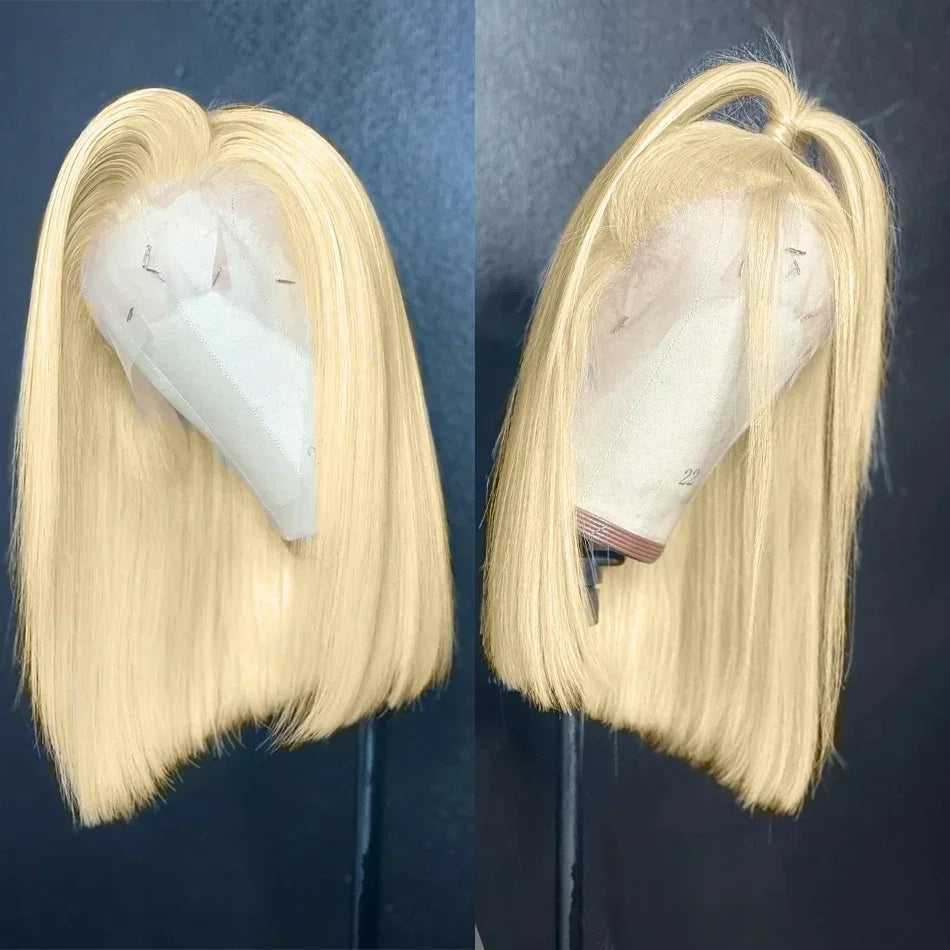 Straight Bob Wig Human Hair  Blonde 613 Colored Lace Front  13x4 Lace Frontal