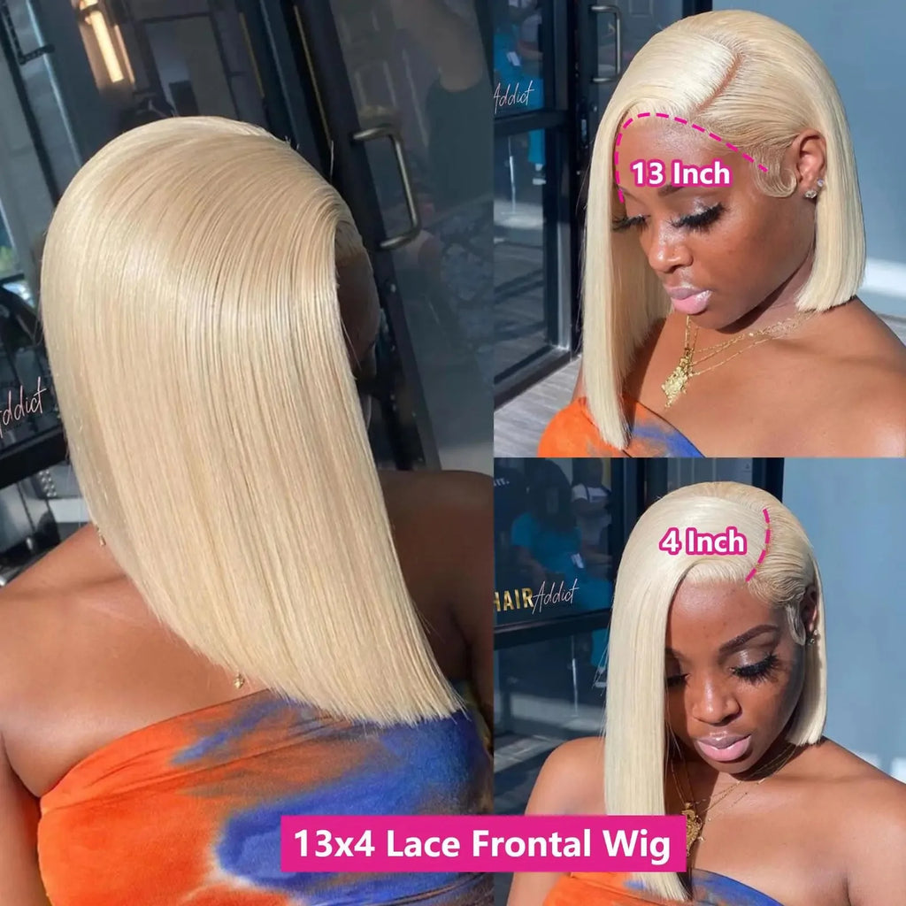 Straight Bob Wig Human Hair  Blonde 613 Colored Lace Front  13x4 Lace Frontal