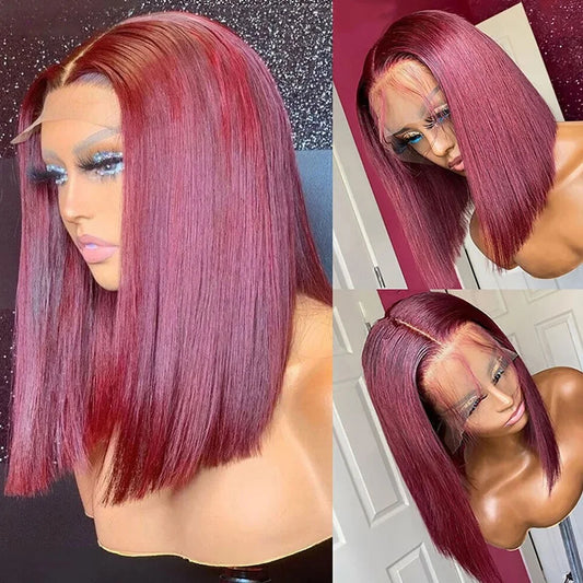 Burgundy, Brown, Jet Black Lace Front Wig                                       13x4 Lace Front Human Hair                                      Hd Lace